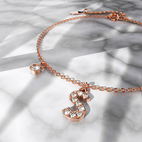 Solid 925 Sterling Silver Initial Crystal Personalised Alphabet Letter Bracelet Rose Gold Filled